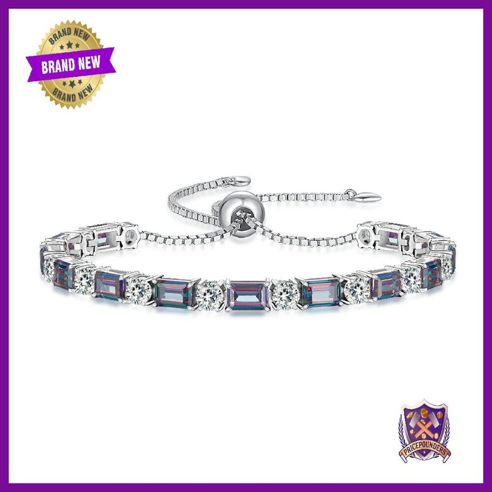 Sterling Silver Tennis Bracelet Adjustable 6-9 Inch White Gold Filled